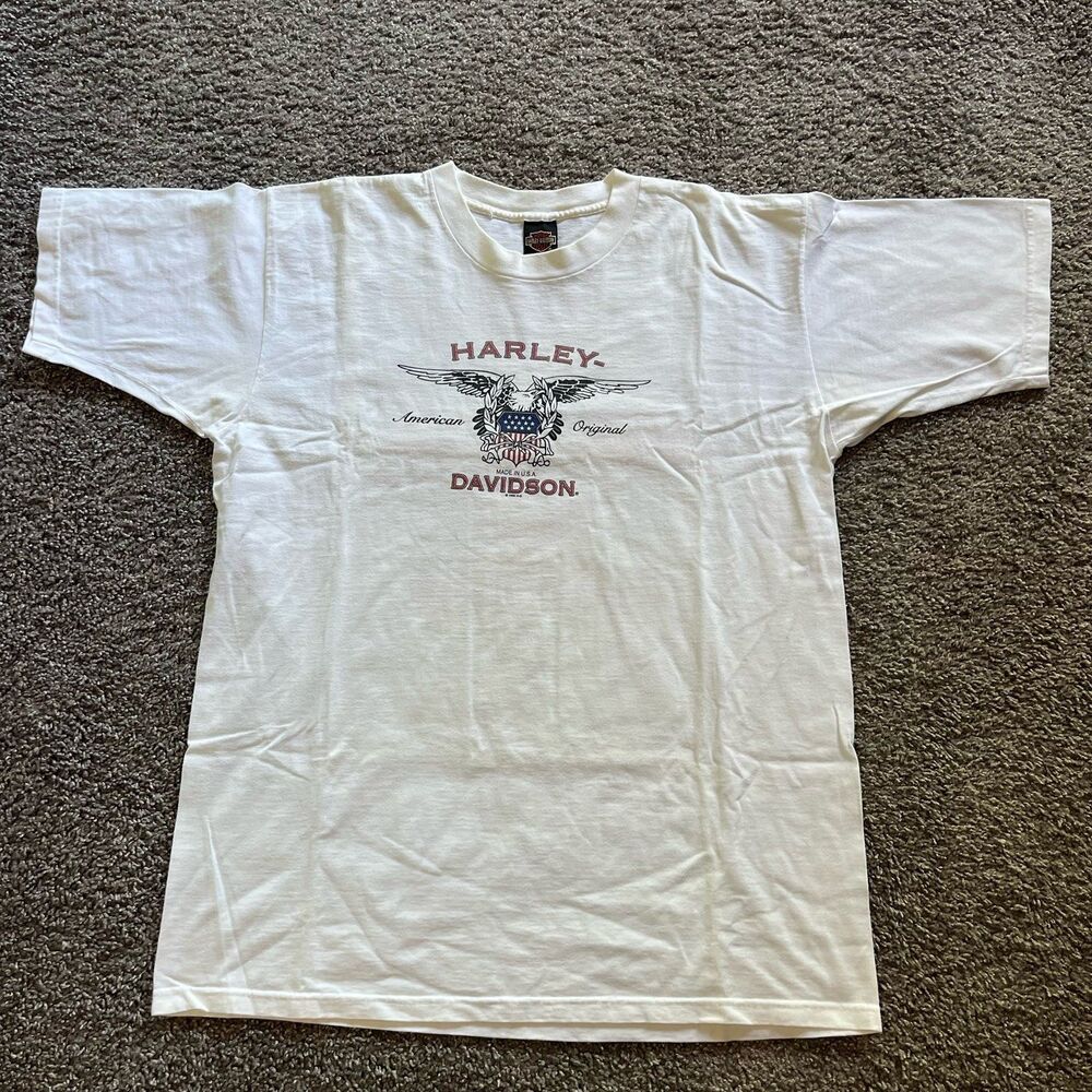 Vintage 90s Harley Davidson American Eagle Shirt White Rocklin CA Men’s XL 1995